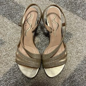 Nina strappy heeled sandals, gold sequined